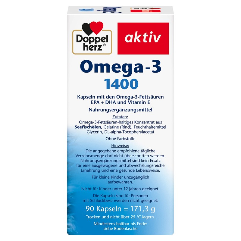 Doppelherz Omega-3 1400 mg - دوز بالا امگا 3 کنسانتره به علاوه ویتامین E - محتوای بالای اسیدهای چرب امگا 3 - ۳۰ کپسول