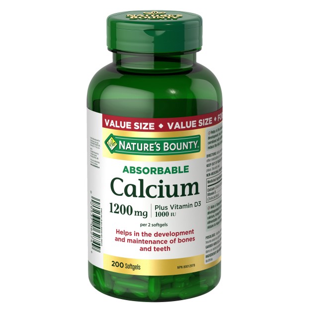 قرص کلسیم 1200mg همراه D3 1000iu نیچرز بونتی (200 عددی)