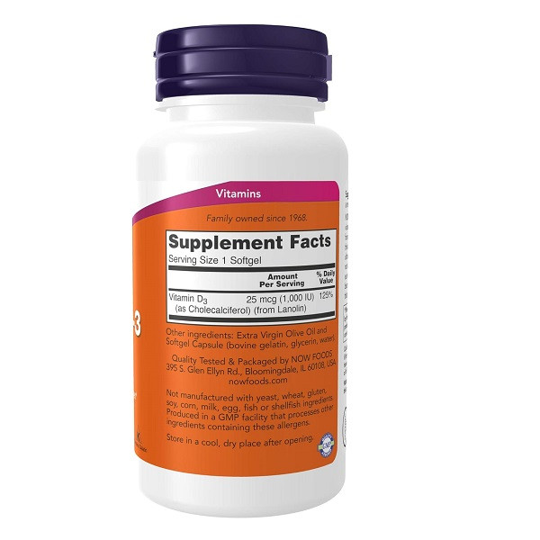 ویتامین دی ناو 180 عددی Now Vitamin D3 1000 IU