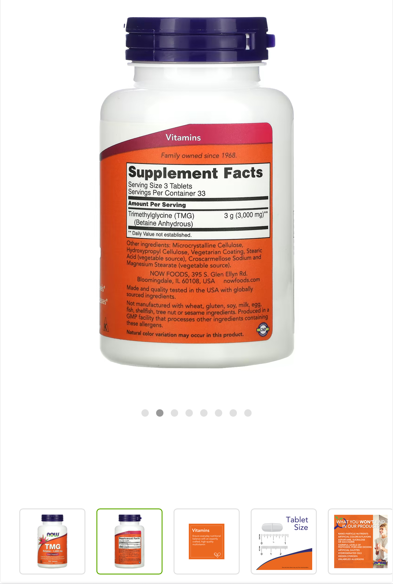 Now Foods، TMG (Trimethylglycine)، 1000 میلی گرم، 100 قرص گیاهی، بتائین
