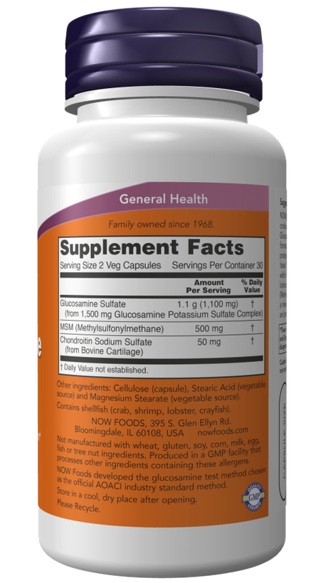 قرص گلوکوزامین، ام اس ام ناو now Glucosamine & MSM (Vegetarian) 60عدد Veg Capsules