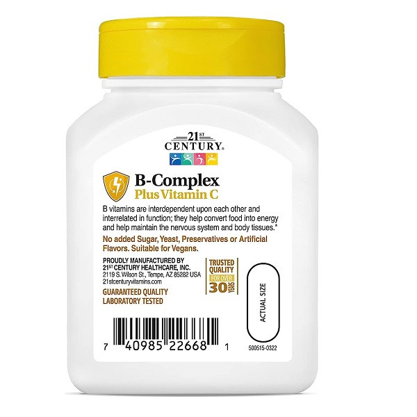 ویتامین B کمپلکس سنتری همراه با ویتامین C (۱۰۰عددی) (21st century Healthcare B Complex Plus Vitamin C)