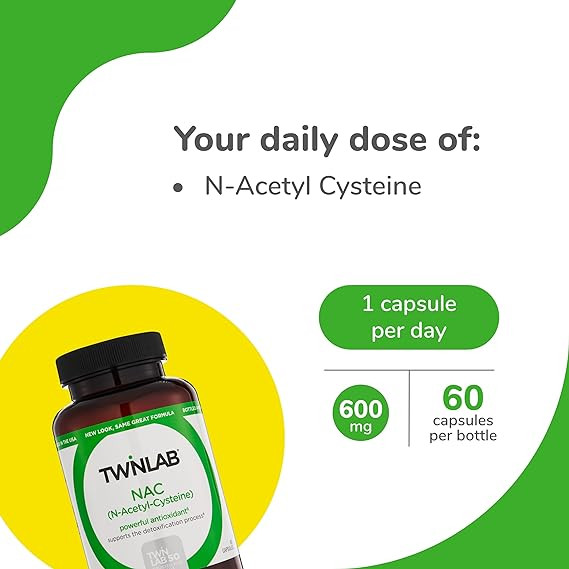 قرص استیل سیستین Twinlab NAC N-Acetyl-L-Cysteine 600mg (60 عددی)