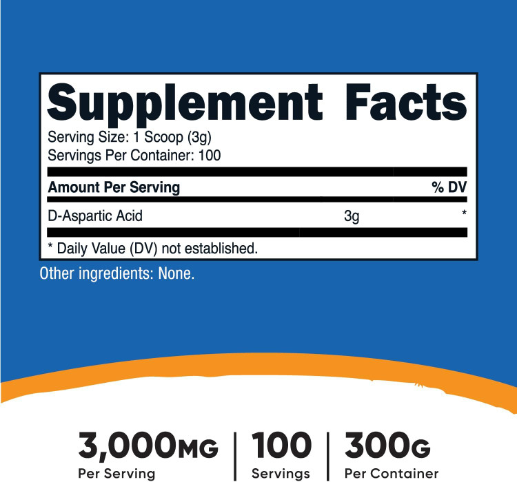 دی اسپارتیک اسید 300 گرمی ناتری کاست Nutricost D-Aspartic Acid (DAA) Powder 300G - Pure D Aspartic Acid