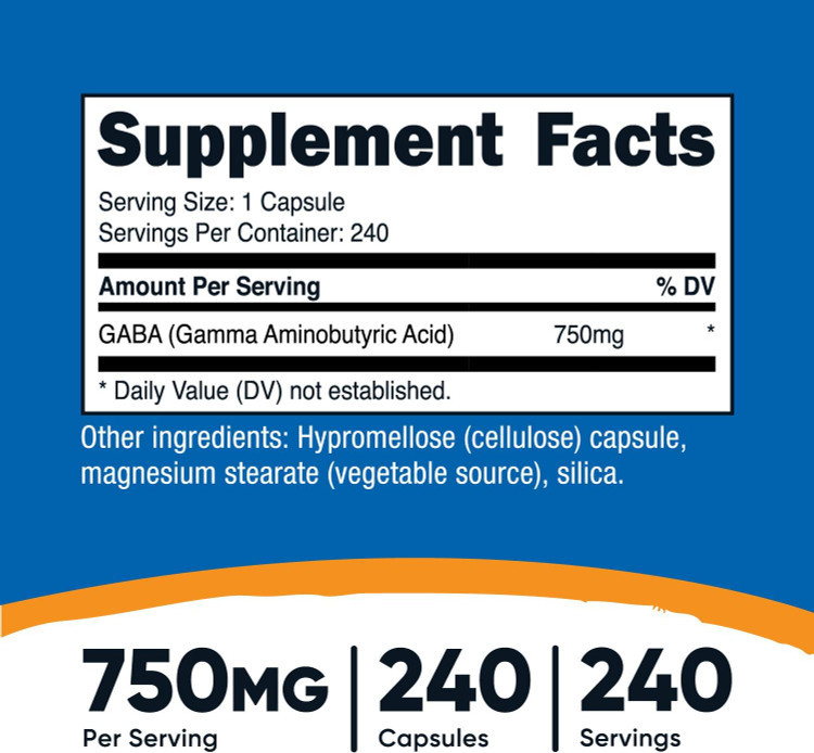 گابا 750 میلی گرم 240 عددی ناتری کاست Nutricost GABA (Gamma Aminobutyric Acid) 750mg