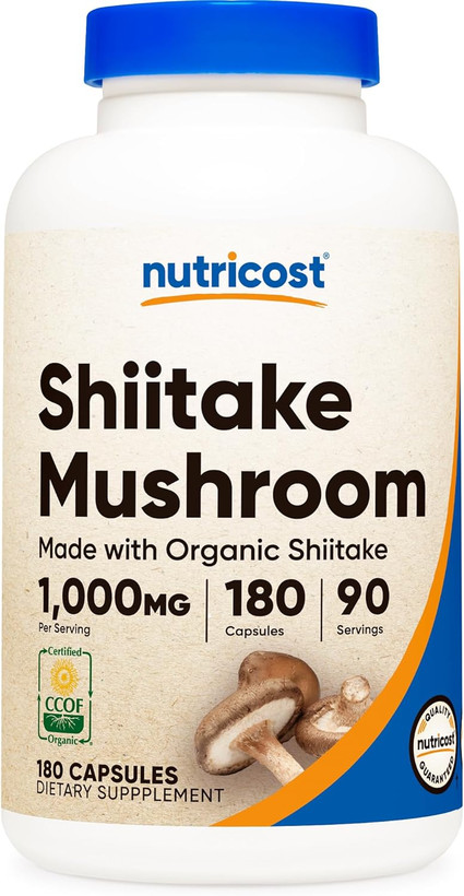 قارچ شیتاکه ارگانیک 1000 میلی گرم Nutricost Organic Shiitake Mushroom Capsules 1000mg, 90 Servings