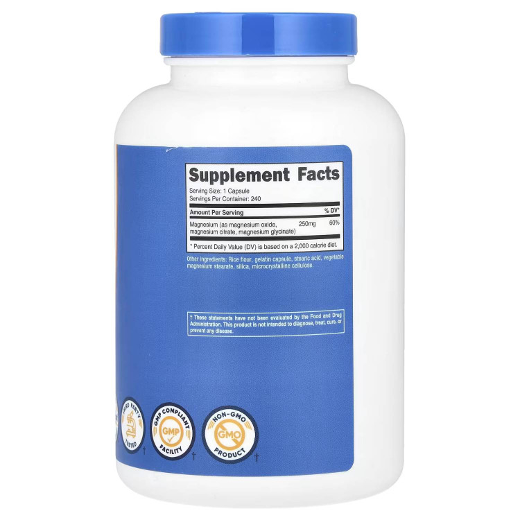 منیزیم کامپلکس ناتری کاست 240 عددی Nutricost, Magnesium Complex, Regular-Strength, 250 mg