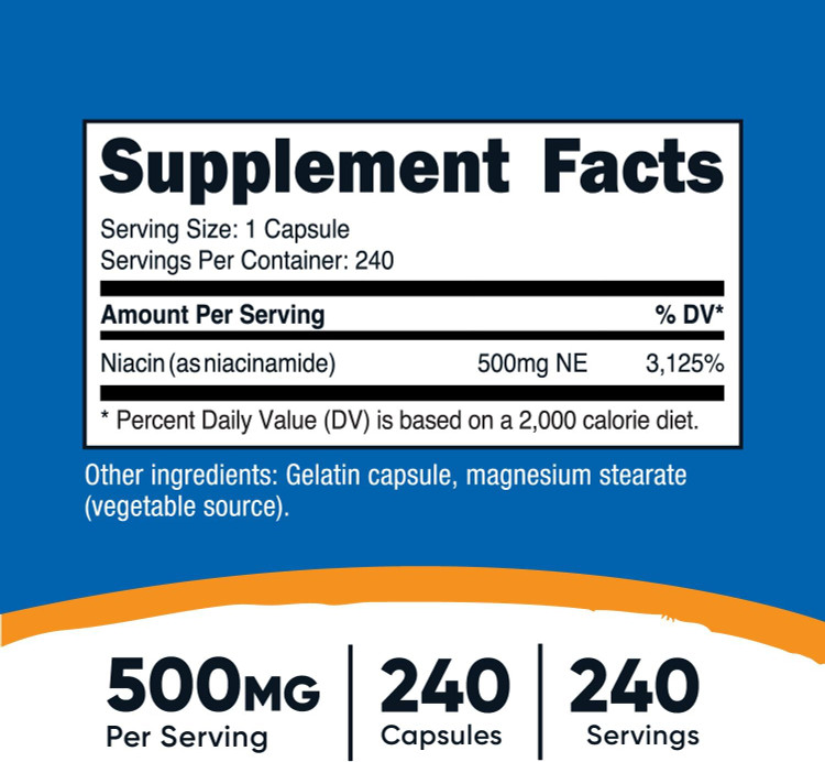 نیاسینامید ناتری کاست 500 میلی گرمی Nutricost Niacinamide (Vitamin B3 Flush Free Vitamin B3