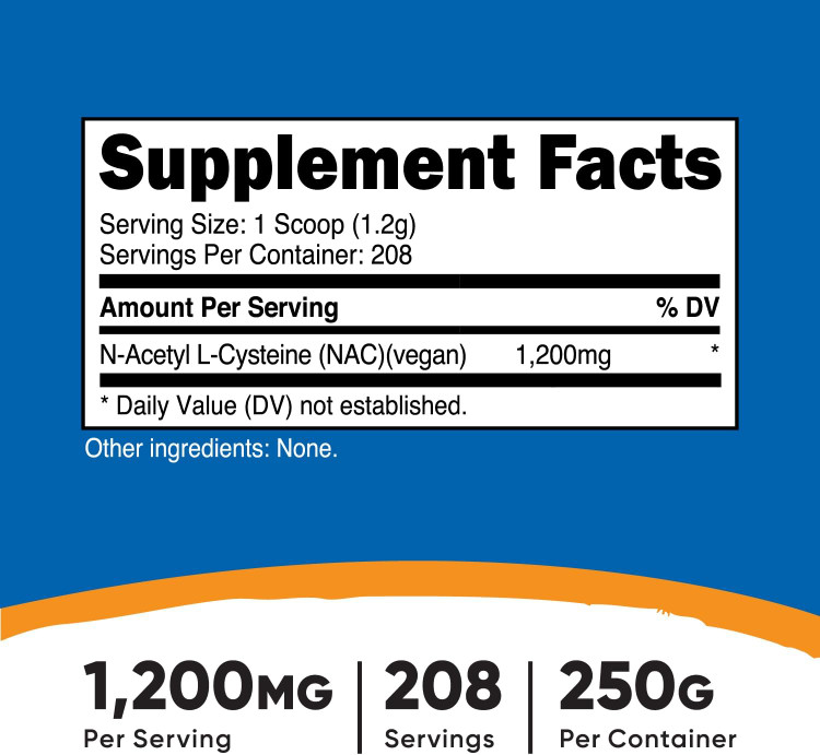 ناک (ان-استیل سیستئین) ناتری کاست Nutricost N-Acetyl L-Cysteine (NAC) Powder 250 Grams