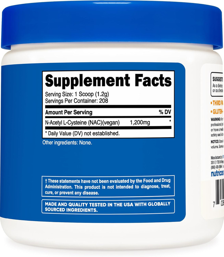 ناک (ان-استیل سیستئین) ناتری کاست Nutricost N-Acetyl L-Cysteine (NAC) Powder 250 Grams
