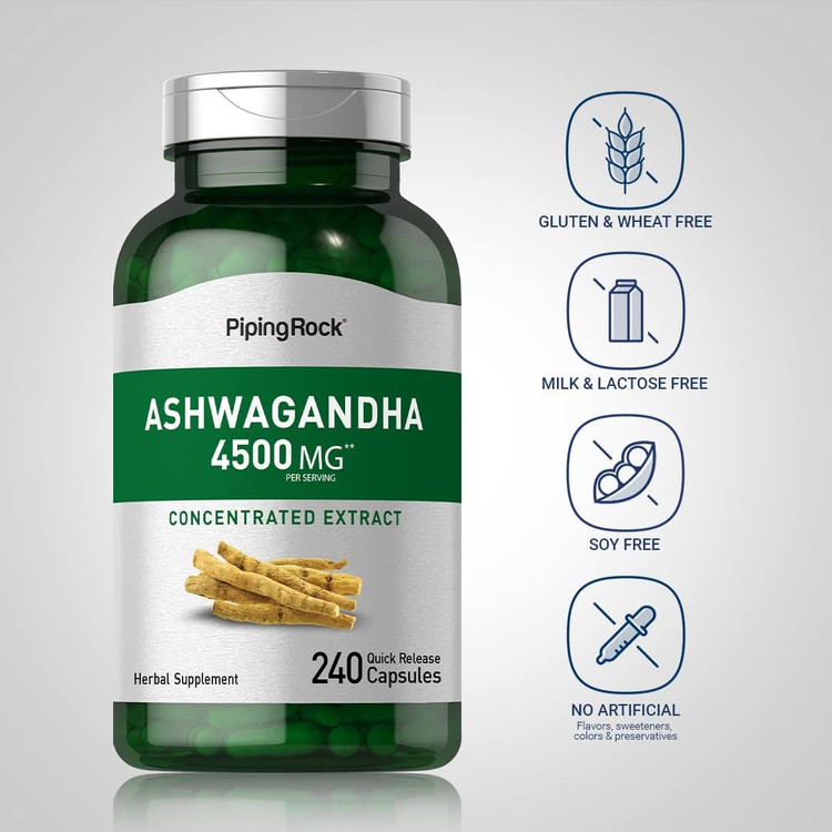آَشواگاندا پایپینگ راک 4500 میلی گرم 240 عددی Piping Rock Ashwagandha Supplement 4500 mg | 240 Capsules