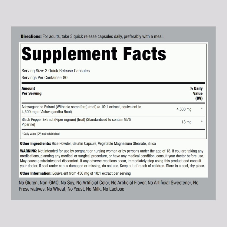 آَشواگاندا پایپینگ راک 4500 میلی گرم 240 عددی Piping Rock Ashwagandha Supplement 4500 mg | 240 Capsules