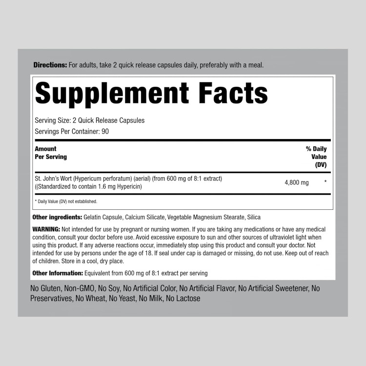 علف چای (St. John's Wort) Piping Rock St. John's Wort Capsules | 4800 mg