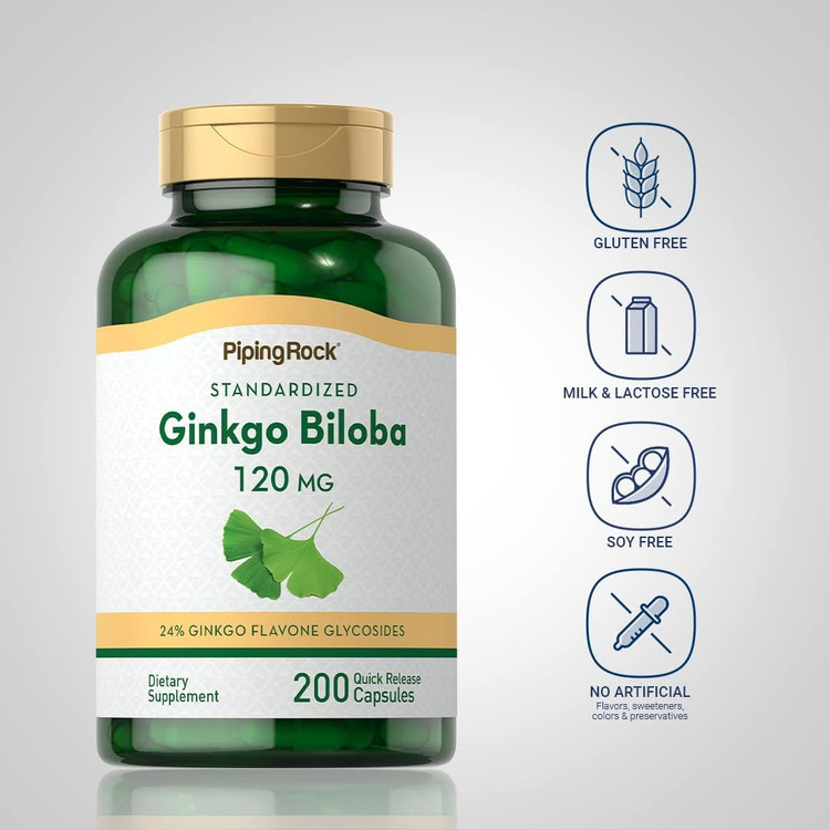 جینکو بیلوبا میلی گرم پایپینگ راک Piping Rock Ginkgo Biloba Supplements 120mg | 200 Capsules