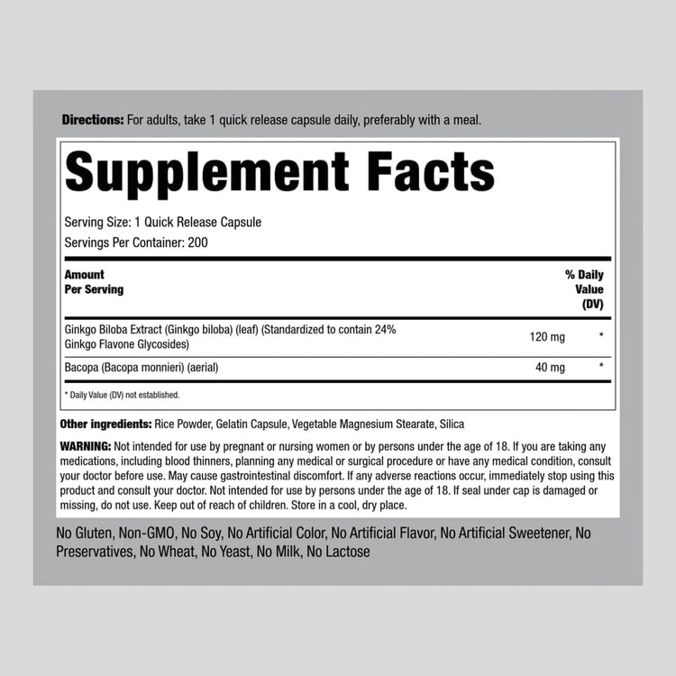 جینکو بیلوبا میلی گرم پایپینگ راک Piping Rock Ginkgo Biloba Supplements 120mg | 200 Capsules