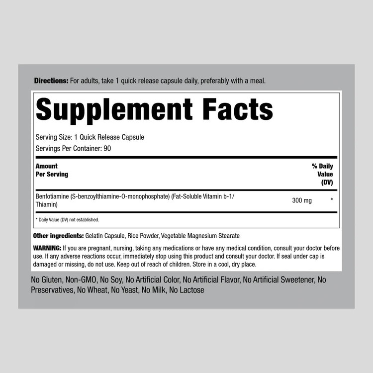 ویتامین B1 بنفوتامین پایپینگ راک 300 میلی گرم Piping Rock Benfotiamine 300mg | 90 Capsules | Fat Soluble Vitamin B1