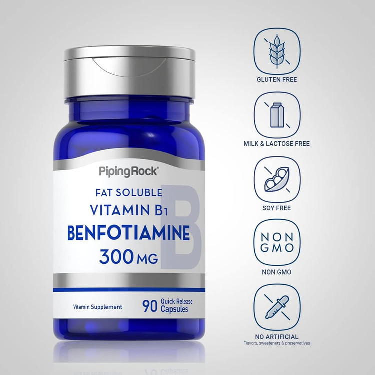 ویتامین B1 بنفوتامین پایپینگ راک 300 میلی گرم Piping Rock Benfotiamine 300mg | 90 Capsules | Fat Soluble Vitamin B1