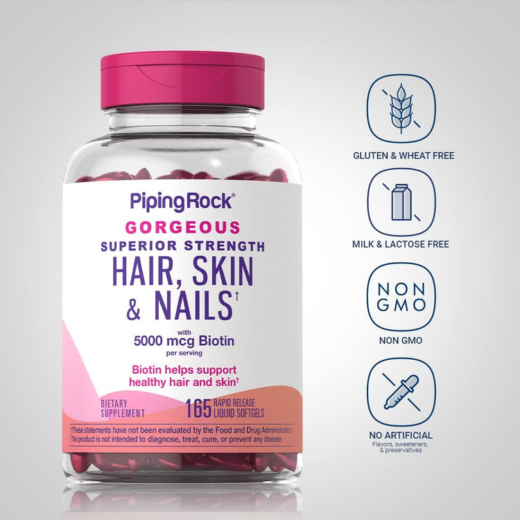 تقویت کننده پوست و مو ناخون پایپینگ راک 165 عددی Piping Rock Hair Skin and Nails Vitamins | 165 Softgels