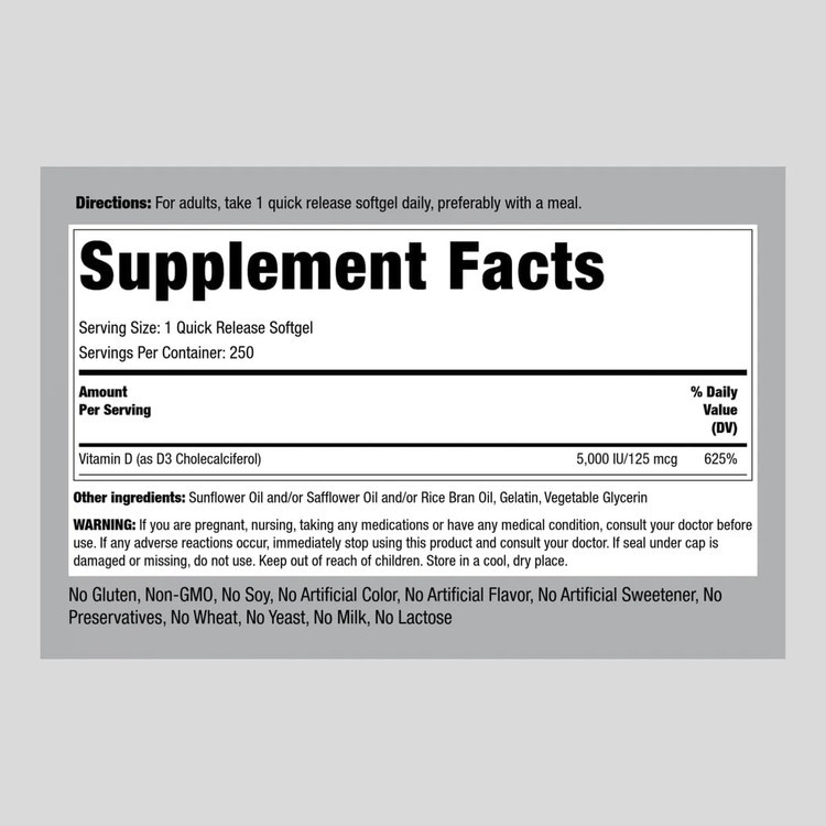 ویتامین دی 3 پایپینگ راک 5000 Piping Rock Vitamin D3 5000 IU | 250 Softgels