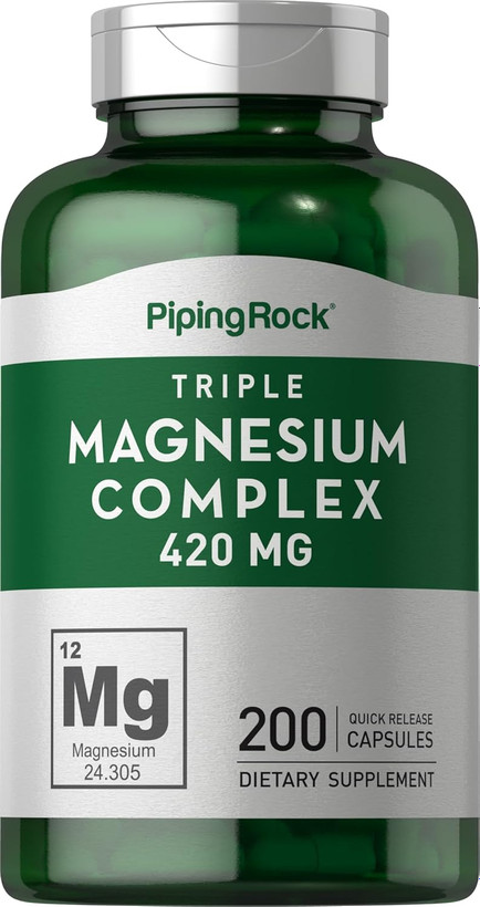 منیزیوم کمپلکس پایپینگ راک Piping Rock Triple Magnesium Complex | 420 mg | 200 Capsules | Magnesium Oxide, Citrate, and Aspartate Supplemen
