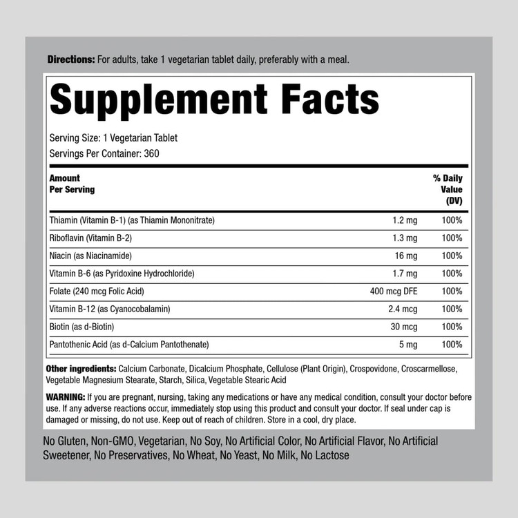 ویتامین ب 100 کمپلکس پایپینگ راک Vitamin B-100 Complex | 360 Tablet Capsules | Vegetarian Supplement