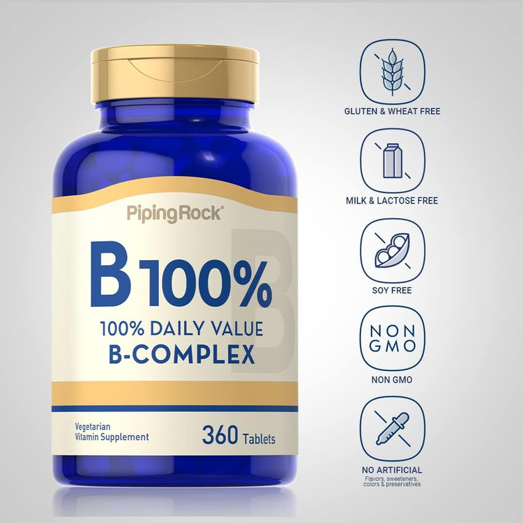 ویتامین ب 100 کمپلکس پایپینگ راک Vitamin B-100 Complex | 360 Tablet Capsules | Vegetarian Supplement
