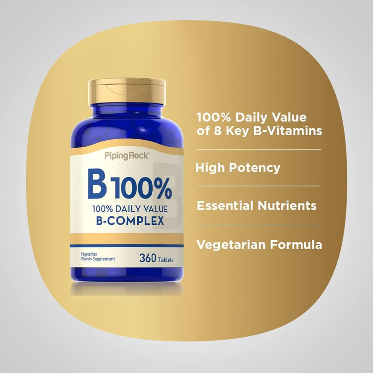 ویتامین ب 100 کمپلکس پایپینگ راک Vitamin B-100 Complex | 360 Tablet Capsules | Vegetarian Supplement