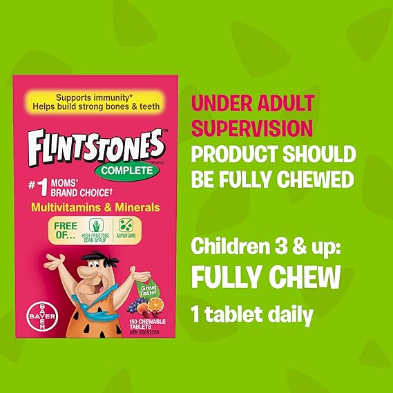 پاستیل مولتی ویتامین کودک FLINTSTONES Complete Chewable Multivitamins for Kids بایر (220 عددی)