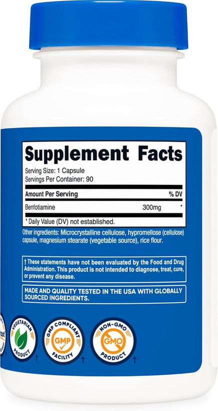 بنفوتیامین 300 میلی گرم ناتری کاست Nutricost Benfotiamine 300mg, 90 Capsules