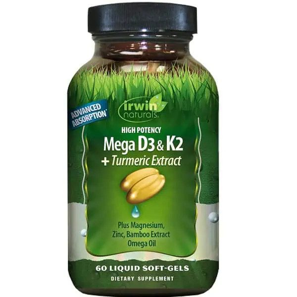 ویتامین D3 و K2 و عصاره زردچوبه اروین نچرالز 60 عدد Irwin Naturals High Potency Mega D3 & K2 + Turmeric Extract
