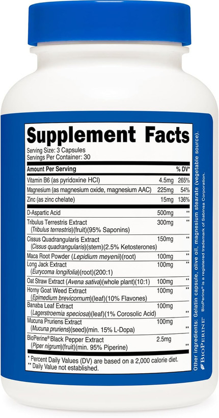 تقویت تستوسترون ناتری کاست | ۹۰ کپسول | ۱۸۰۰ میلیگرم در هر سروینگ Nutricost Testosterone Support Complex (90 Capsules) -1800mg Per Serving