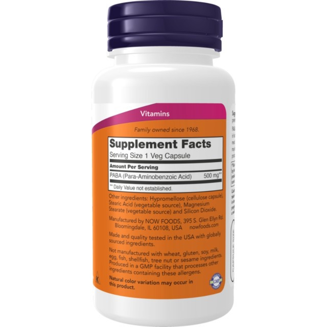 کپسول سلامت پوست پابا ناو NOW PABA 500mg (100 عددی)