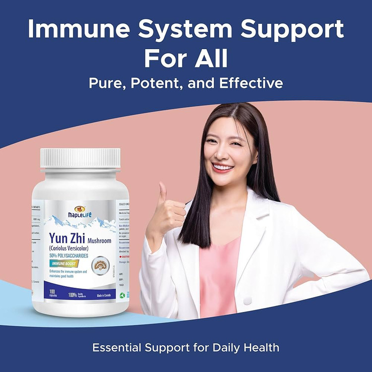 قارچ یونژی زیمیپل لایف MapleLife Nutrition® - Yunzhi Mushroom 400mg for immune system - 100 Capsules