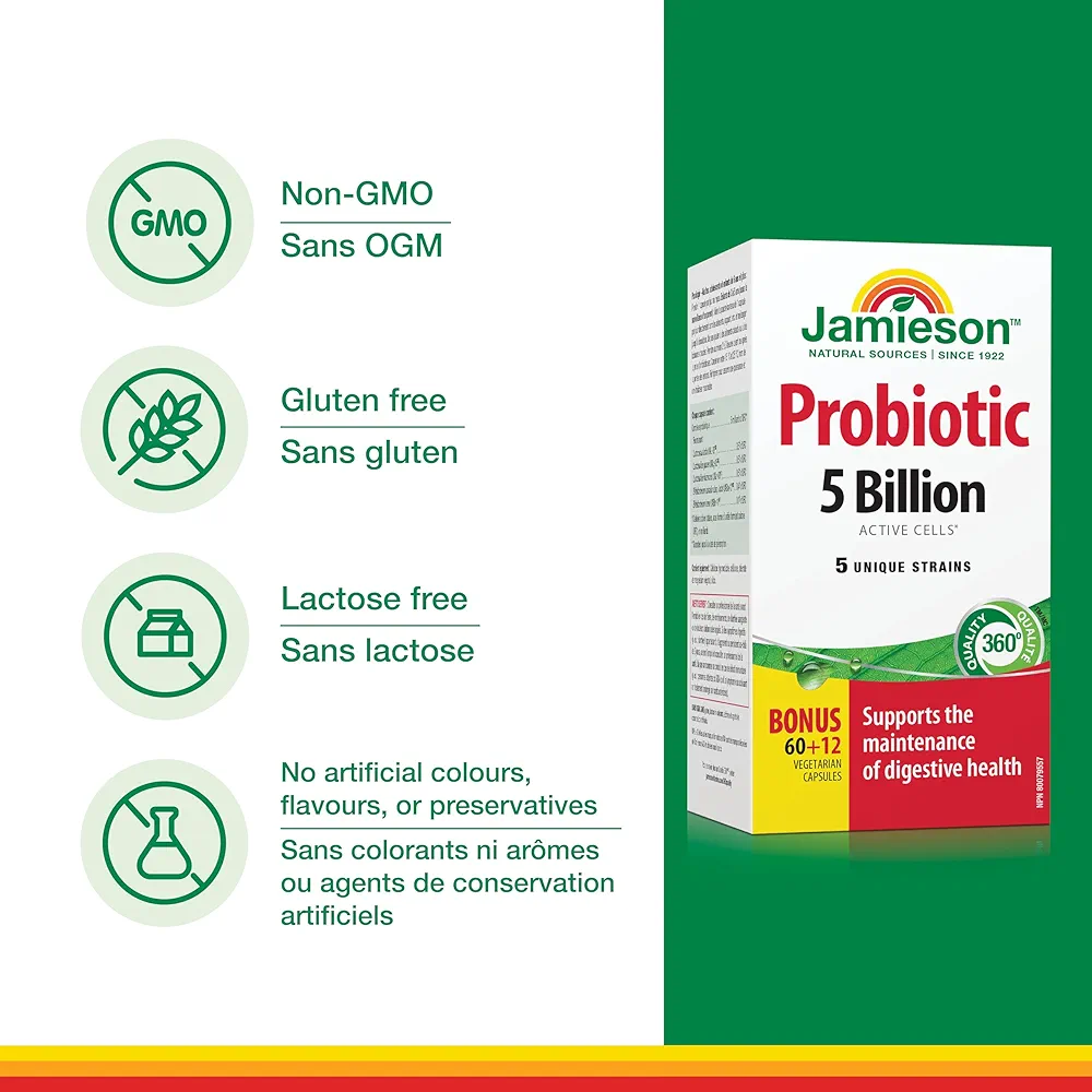 پروبیوتیک جیمسون Jamieson Laboratories Probiotic 5 Billion Regular Strength Supplement, ۶۰ Count