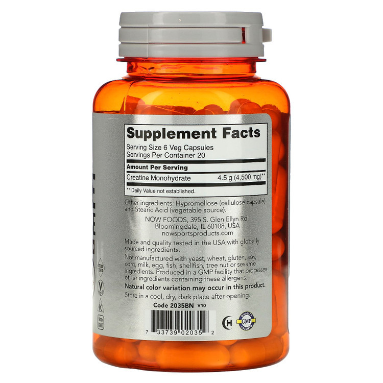 کراتین مونوهیدرات ناو اسپرت – ۷۵۰ میلیگرم | ۱۲۰ عدد NOW Sports Creatine Monohydrate | 750 mg | 120 Veg Capsules | Mass Building & Energy Production
