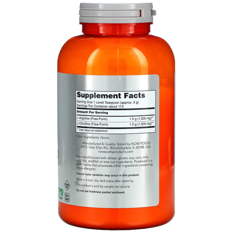 پودرآرژنین و سیترولین ۳۴۰ گرم ناو – Now Sports Arginine & Citrulline Powder | 1:1 Ratio Nitric Oxide Booster – 12 oz (340 g)