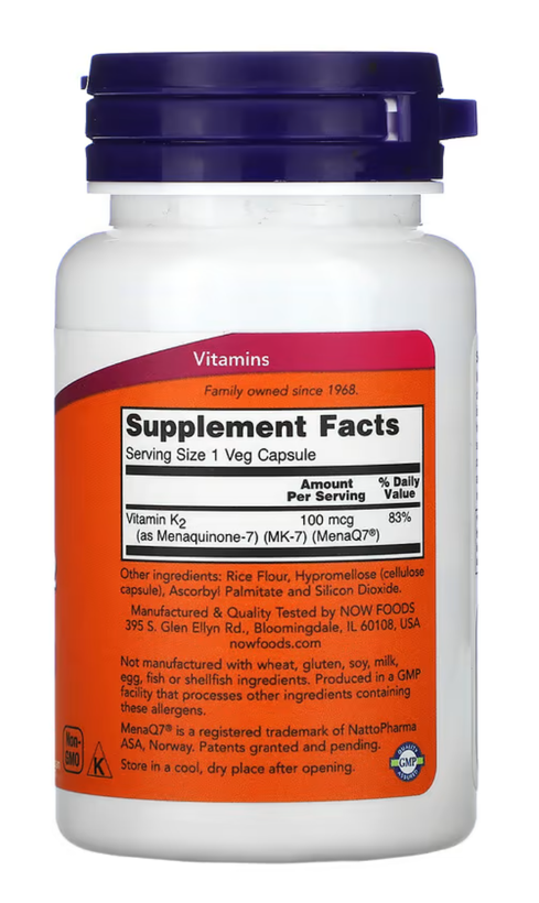 ویتامین کا-۲، ناو. ۶۰ کپسول NOW NOW Foods, MK-7 Vitamin K-2, 100 mcg, 60 Veg Capsules