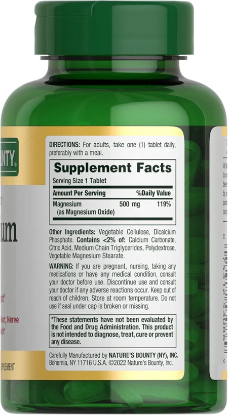 منیزیم نیچرز بونتی 500 میلی گرم 100 عدد NATURE’S BOUNTY MAGNESIUM