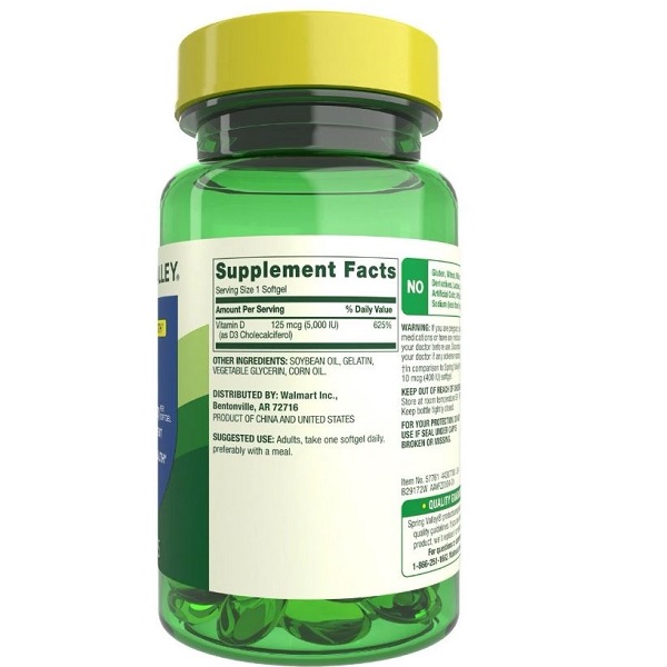 ویتامین دی اسپرینگ والی(۲۵۰عدد) Spring Valley Vitamin D3 5000IU