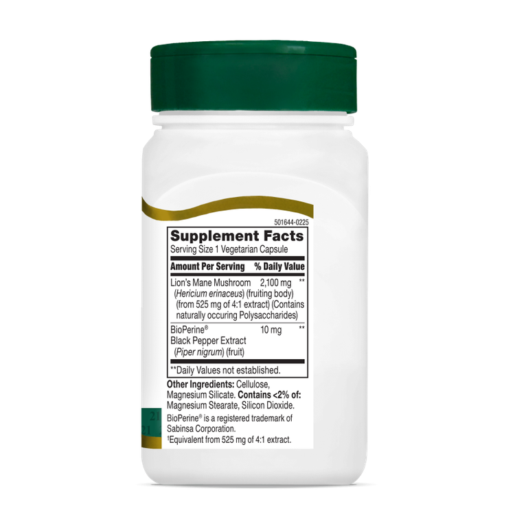 گیاهی قارچ تقویت سیستم ایمنی بدن سنتری ۲۱ 21Century Lion's Mane 2100mg Plus Black Pepper Extract قرن 21 (60 عددی)