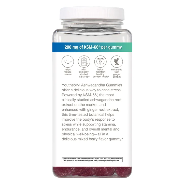 پاستیل آشواگاندا یوتئوری، ۱۸۰ عدد کاهش استرس (اصلYoutheory Ashwagandha Gummies 180 Count )