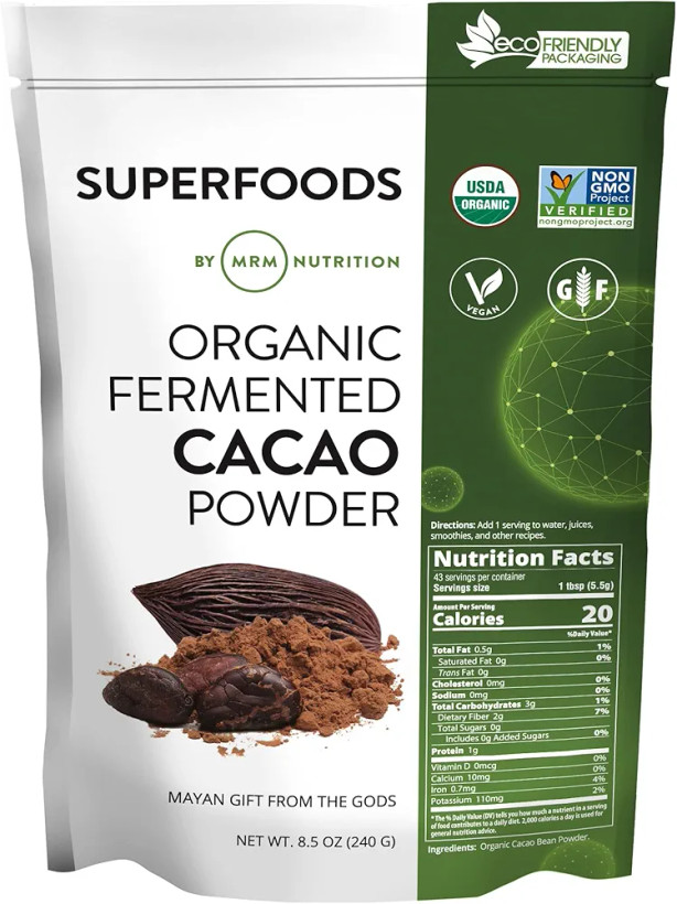 پودر کاکائو تخمیر شده ارگانیک MRM - 240 گرم / 8 5 اونسMRM Organic Fermented Cacao Powder - 8 5oz/240g
