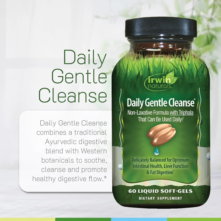 Daily Gentle Cleanse پاک کننده ملایم روزانه ایروین نچرالز - پاک کننده روده بزرگ غیر ملین با تریفالا، خار مریم و روغن دانه کتان - پشتیبانی از سلامت روده، عملکرد گوارش و تندرستی روزانه - 60 سافت ژل مایع - Irwin Naturals, Daily Gentle Cleanse, 60 Count