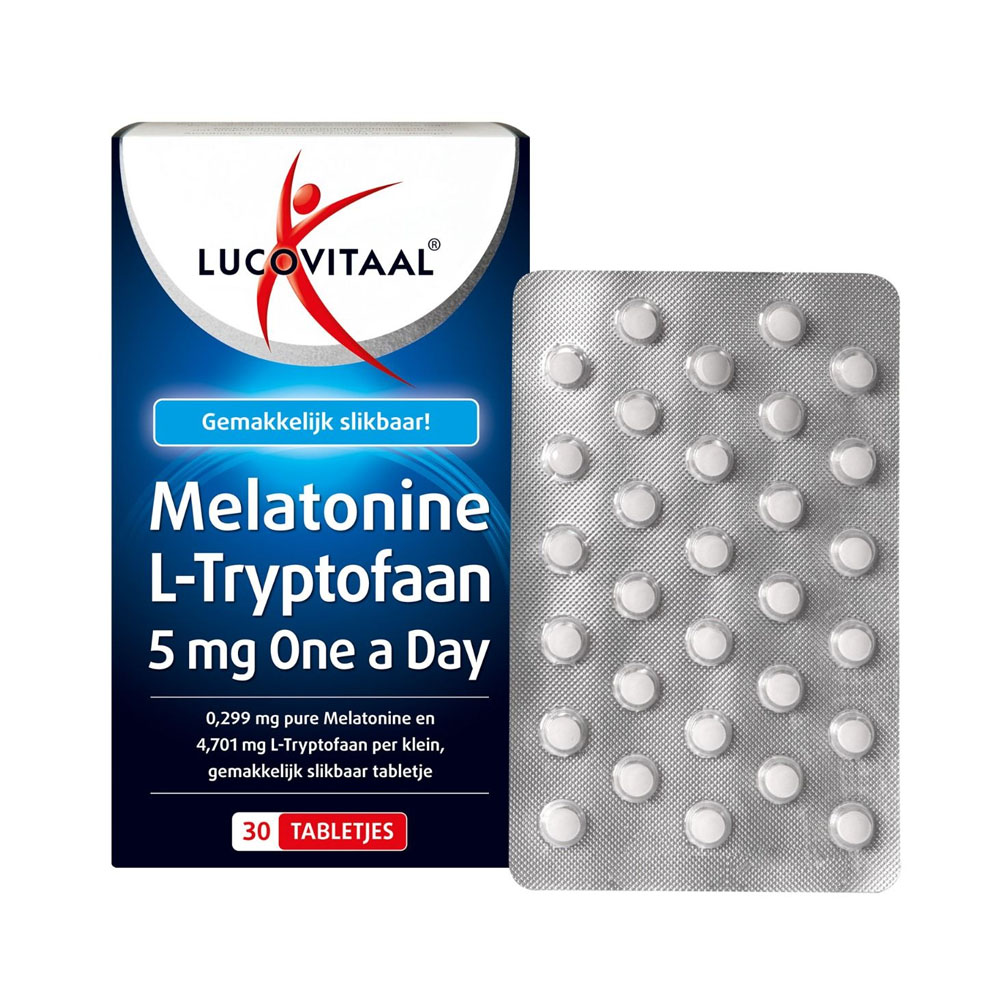 - ملاتونین و ال-تریپتوفان - 5 میلیگرم - 30 قرصLucovitaal – Melatonine en L-Tryptofaan – 5mg – 30 tabletten