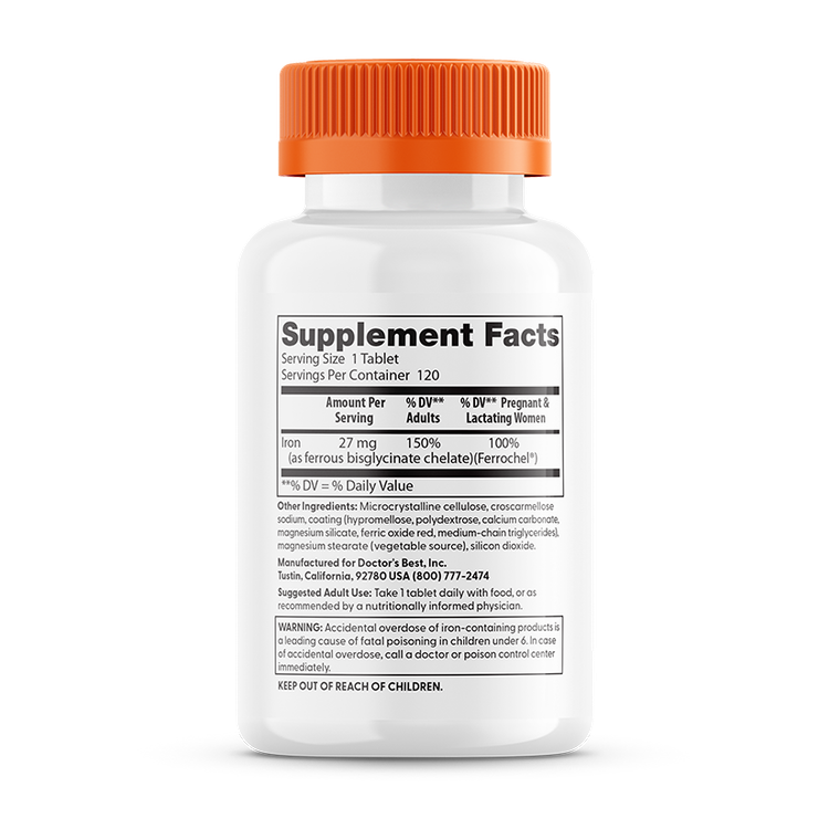 قرص آهن با جذب بالای دکتر بست به همراه فروکل، ۲۷ میلی گرم ۱۲۰تاییDoctor's Best High Absorption Iron with Ferrochel, 27 mg, 120 Tablets