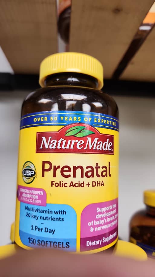 Nature Made Prenatal با اسید فولیک + DHA، مکمل ویتامین و مواد معدنی دوران بارداری پریناتال برای حمایت از تغذیه روزانه، ۱۵۰عدد