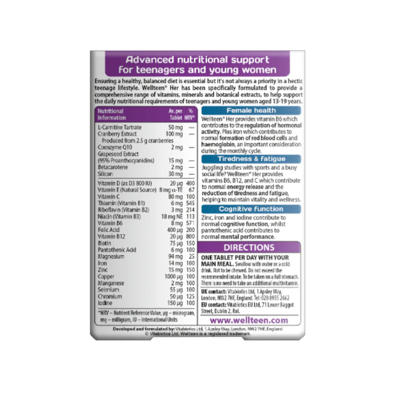 مولتی ویتامین دختر ول هر ویتابیوتیکس Vitabiotics Wellteen Her