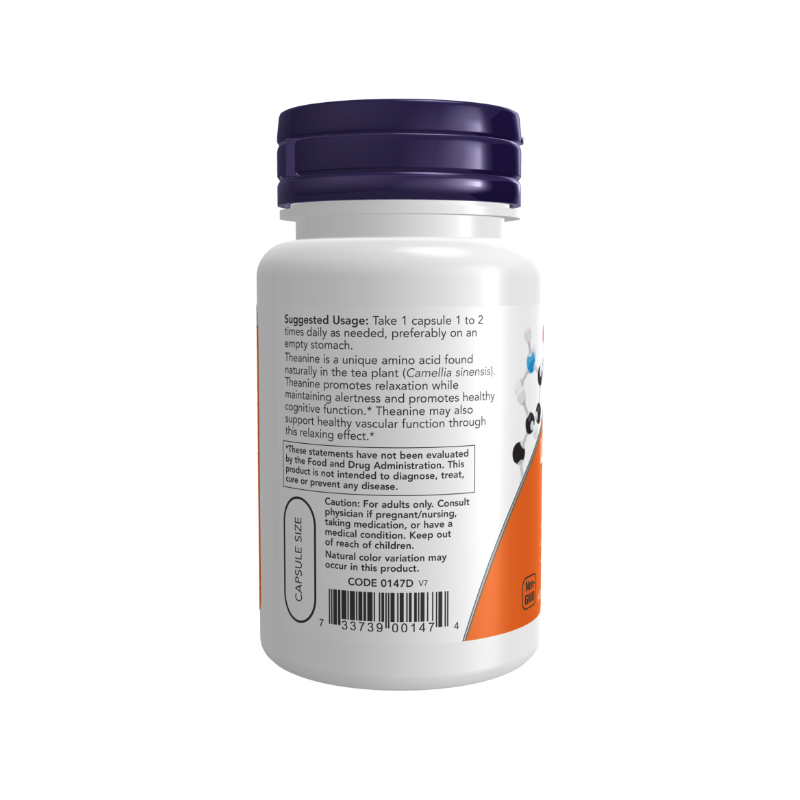 ال-تیانین دابل استِرِنگ ناو فودز ۶۰ عددی Now Foods L-Theanine Double Strength Veg Capsules
