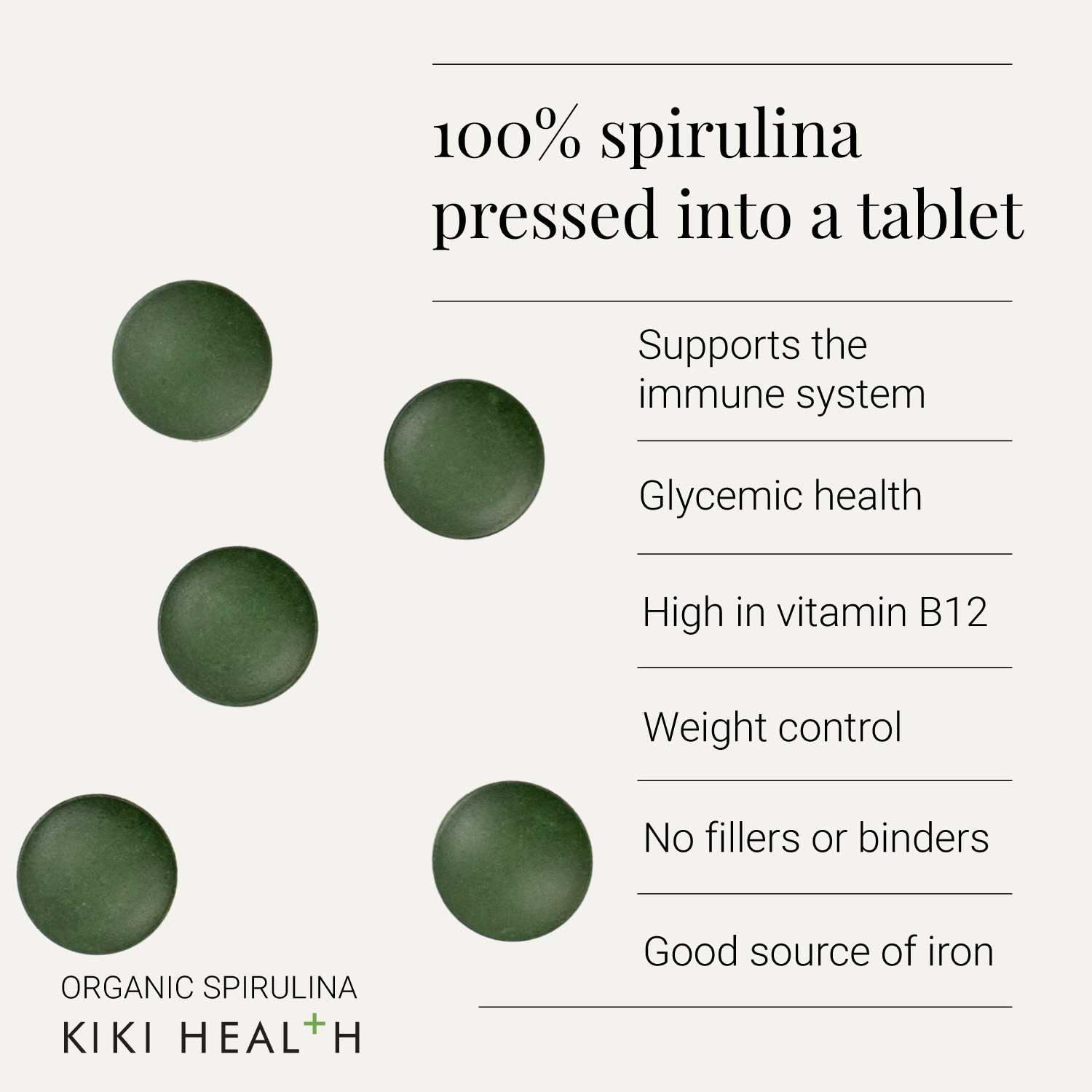 اسپیرولینا ارگانیک، ۲۰۰ قرصKiki Health Organic Spirulina, 200 Tablets